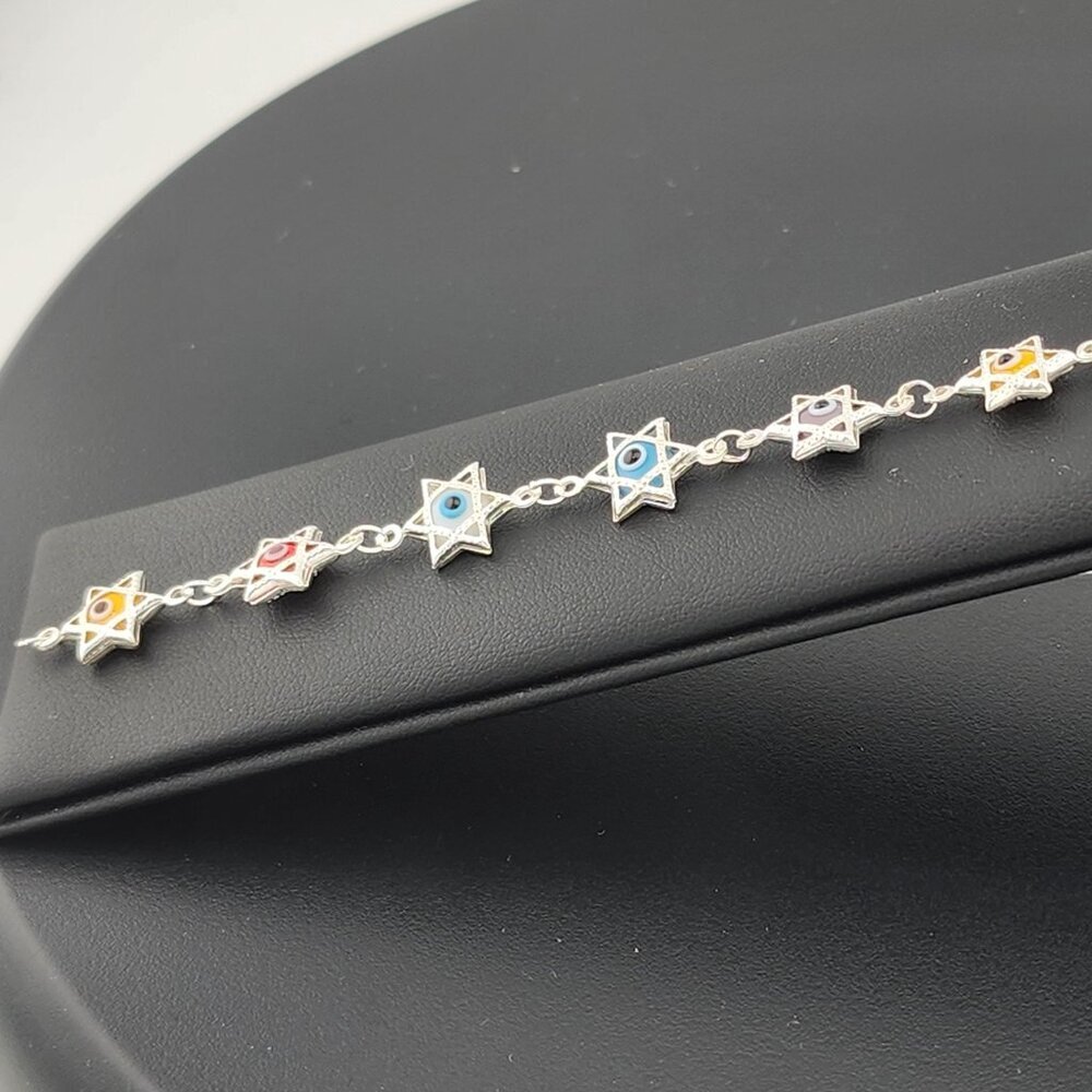 Dainty Multi Star Evil Eye Bracelet in 925 Sterling Silver - Picture 7 of 10
